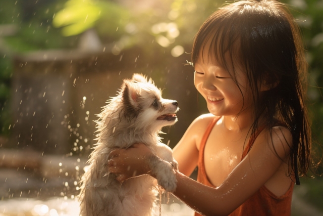 夏休み水遊びをする女の子