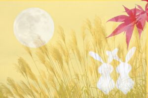 9月_、ウサギと月とススキお月見イメージ